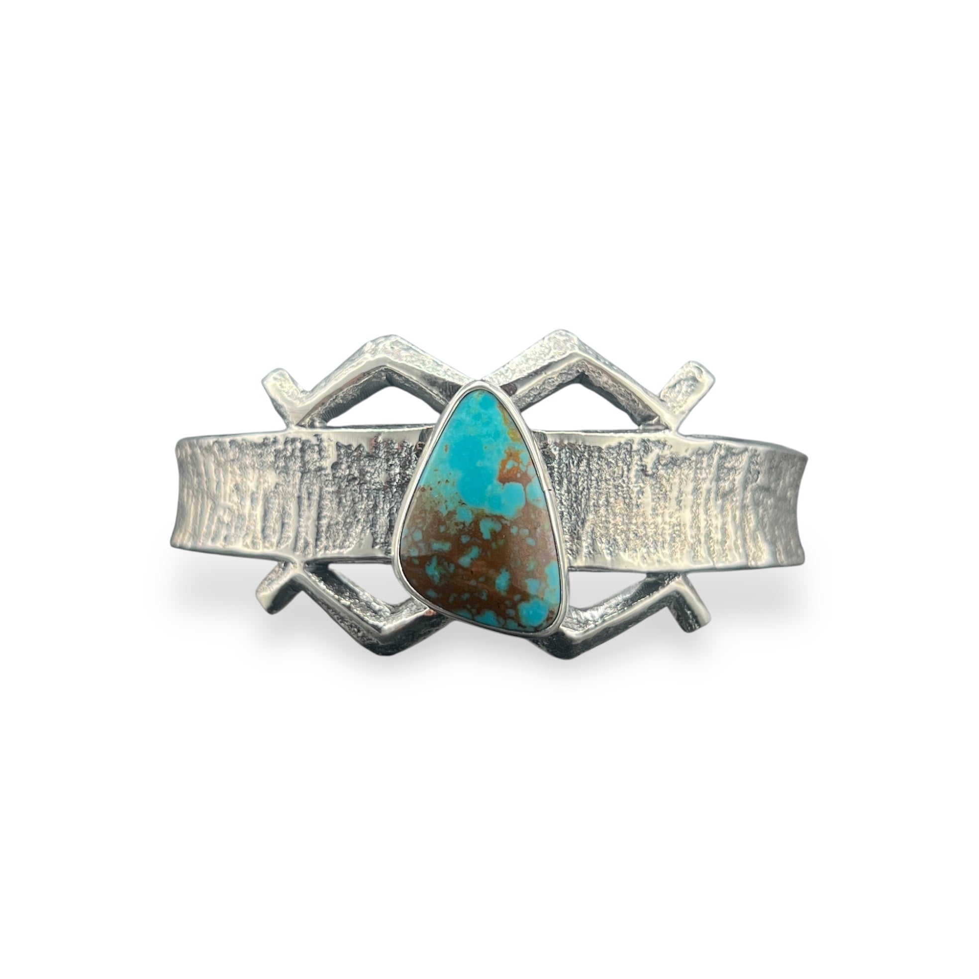 Navajo Tyrone Turquoise Silver Tufa Cast Cuff