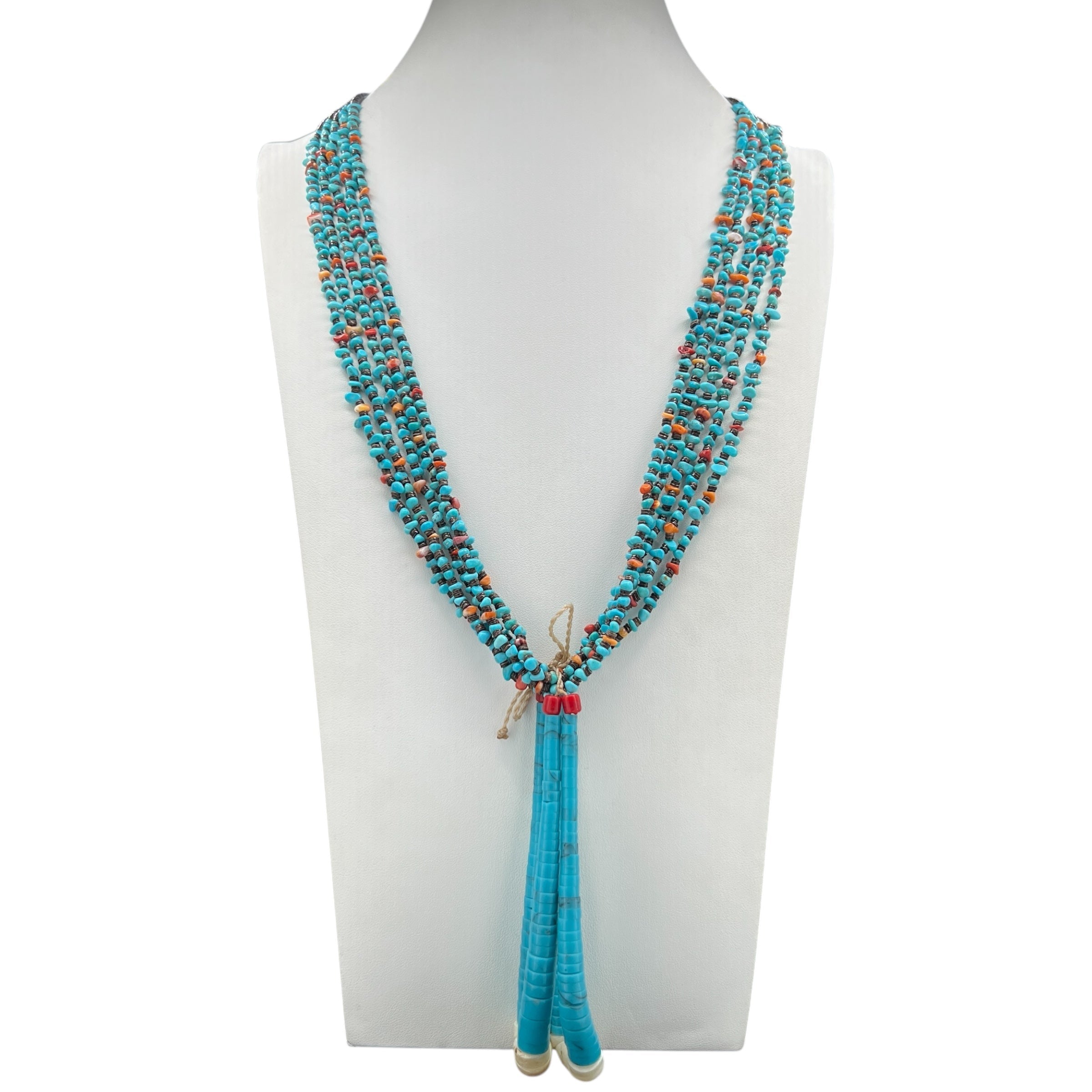 Turquoise Spiny Oyster and Baby Olive Shell Heishi Jacla Necklace Santo Domingo