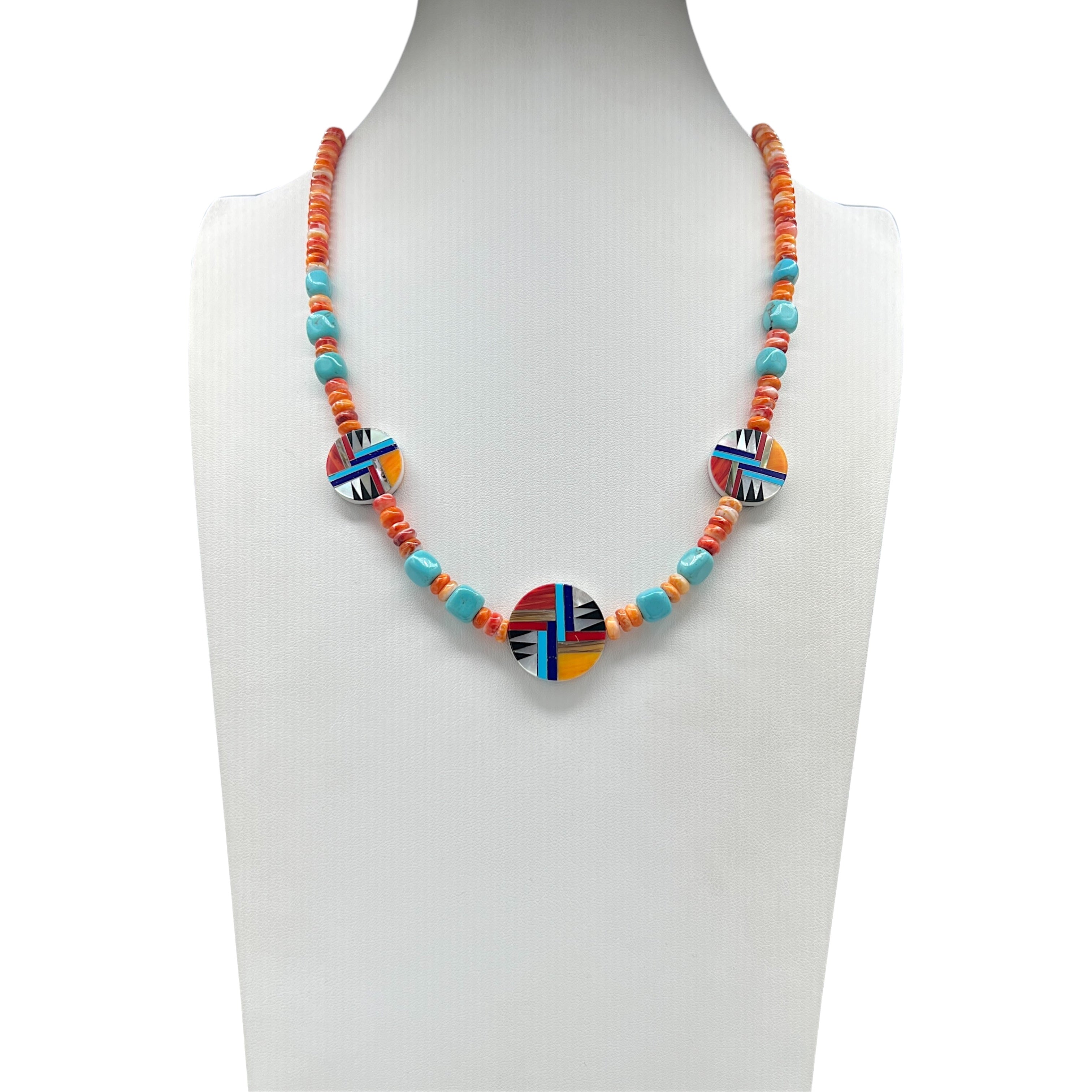 Santo Domingo Inlay Turquoise, Spiny Oyster, and Heishi Necklace
