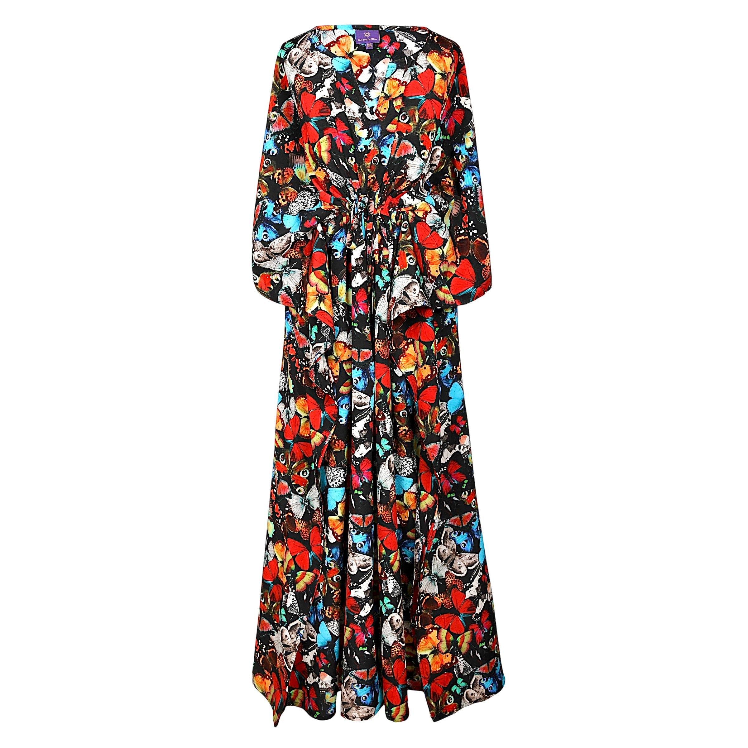 Madama Butterfly Italian Silk Maxi Kaftan Dress