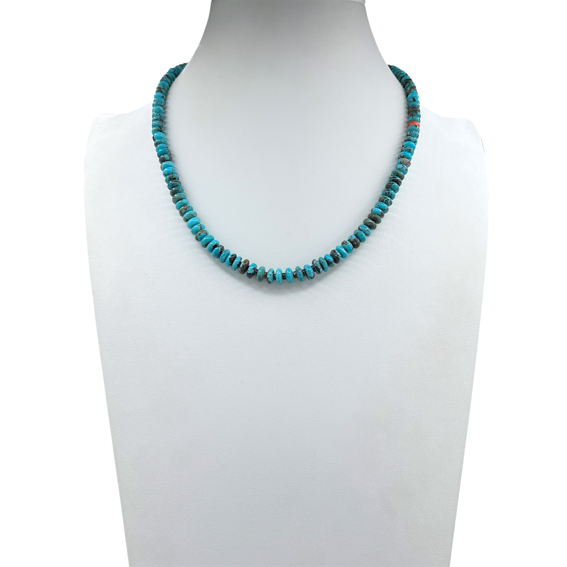 Rare Sleeping Beauty Graduated Turquoise Cheerio and Heishi Necklace Santo Domingo