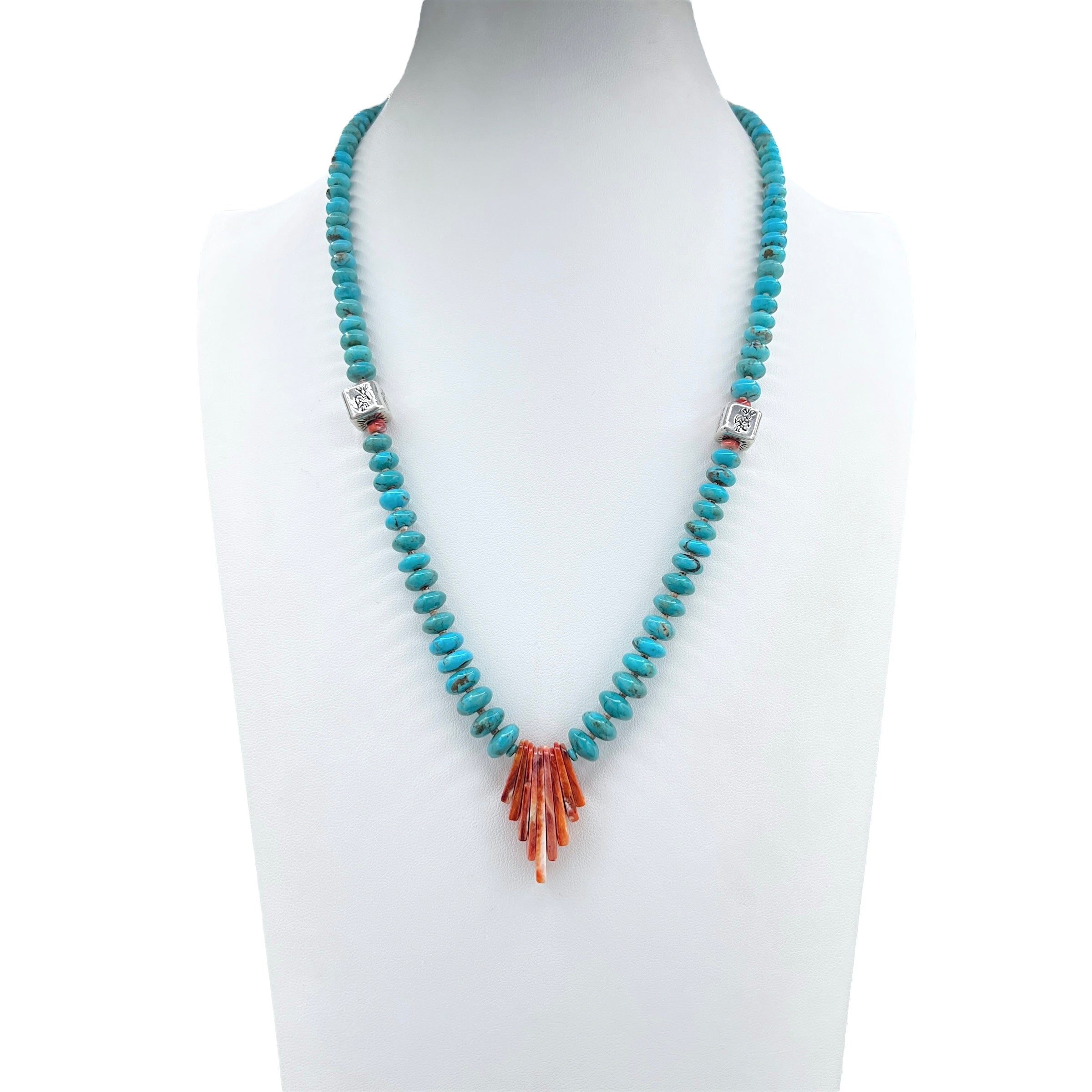 Rare Sleeping Beauty Turquoise, Coral, and Red Spiny Oyster Necklace Santo Domingo