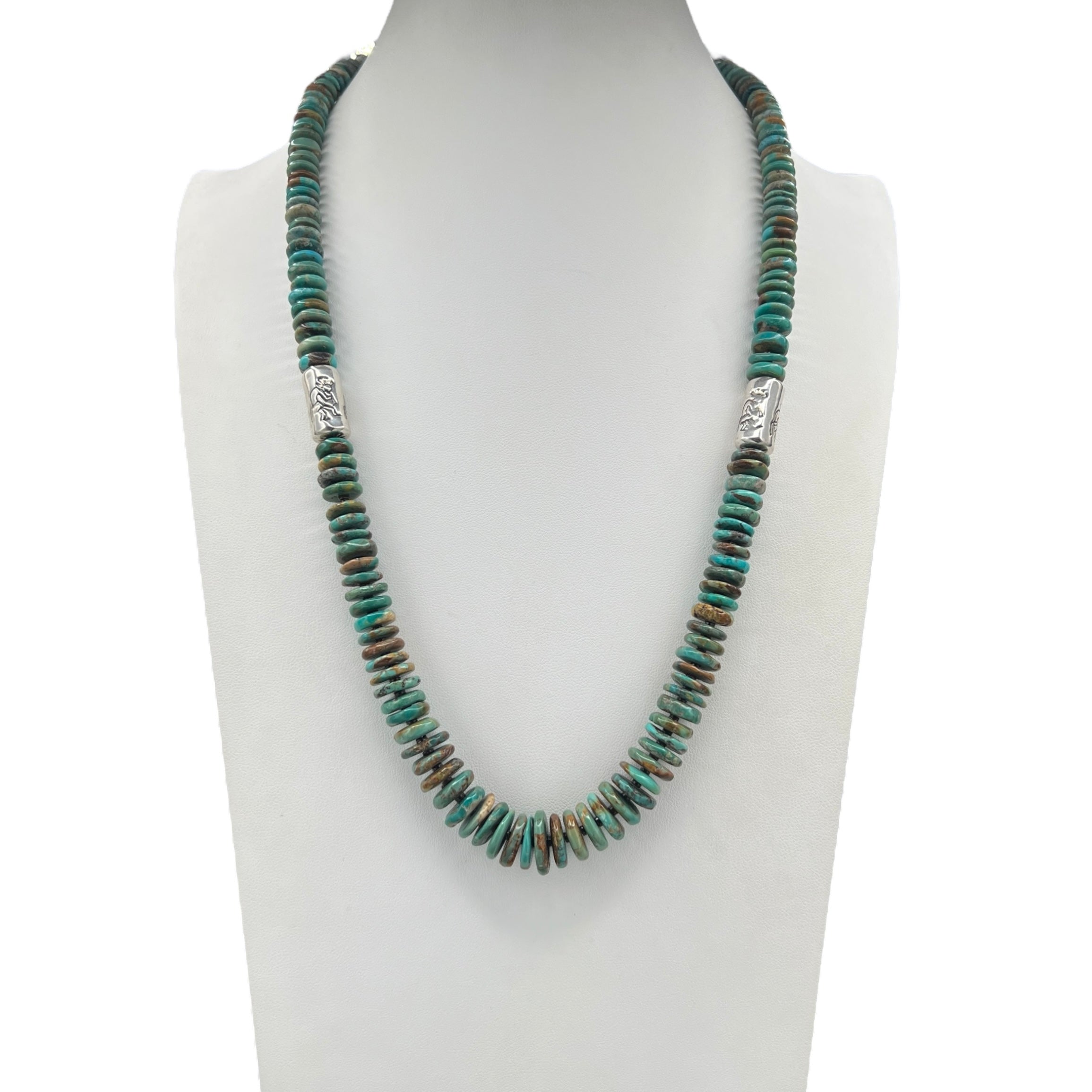 King Manassa Turquoise Necklace with Silver Kokopelli Santo Domingo