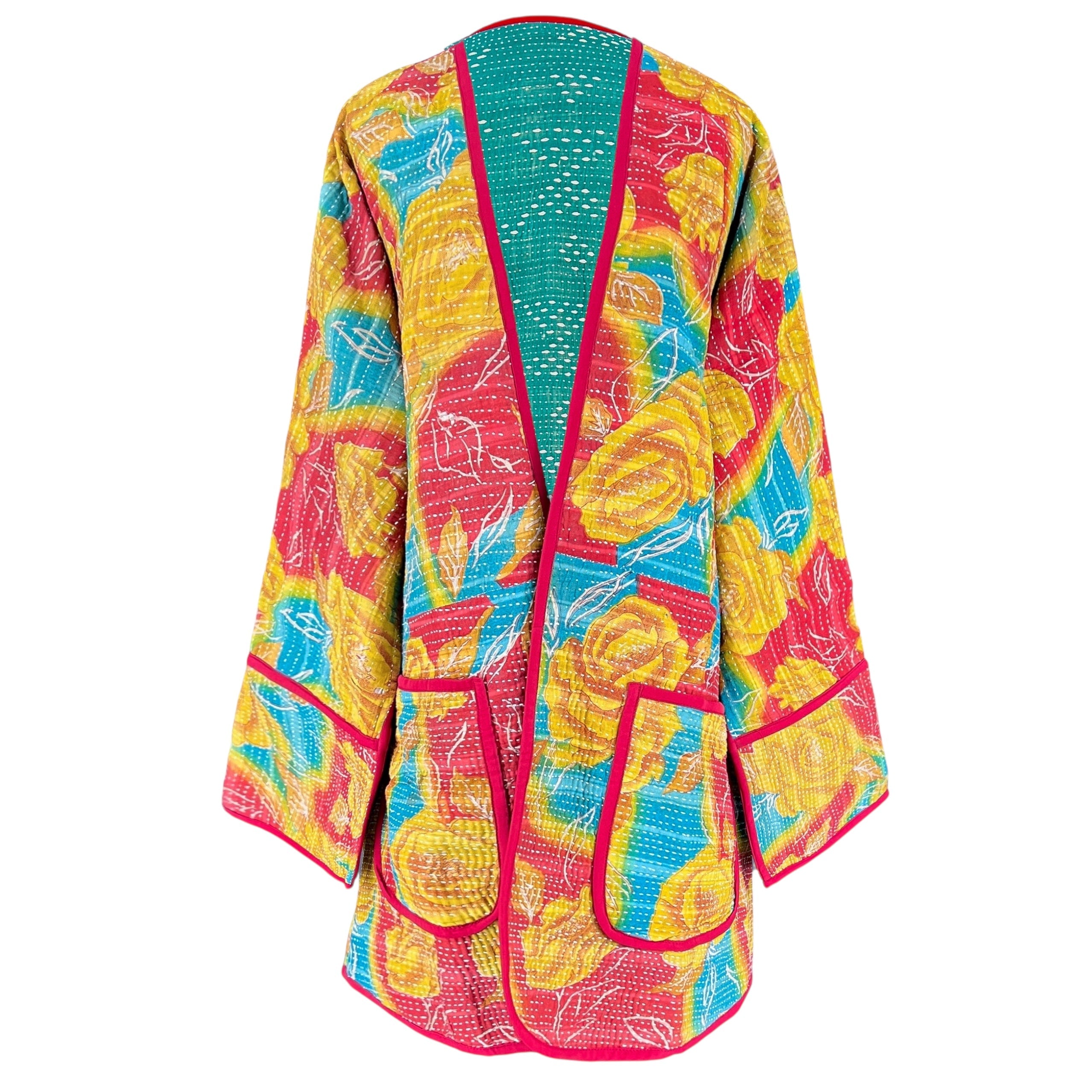Flana Floral Cotton Kantha Coat One of a Kind