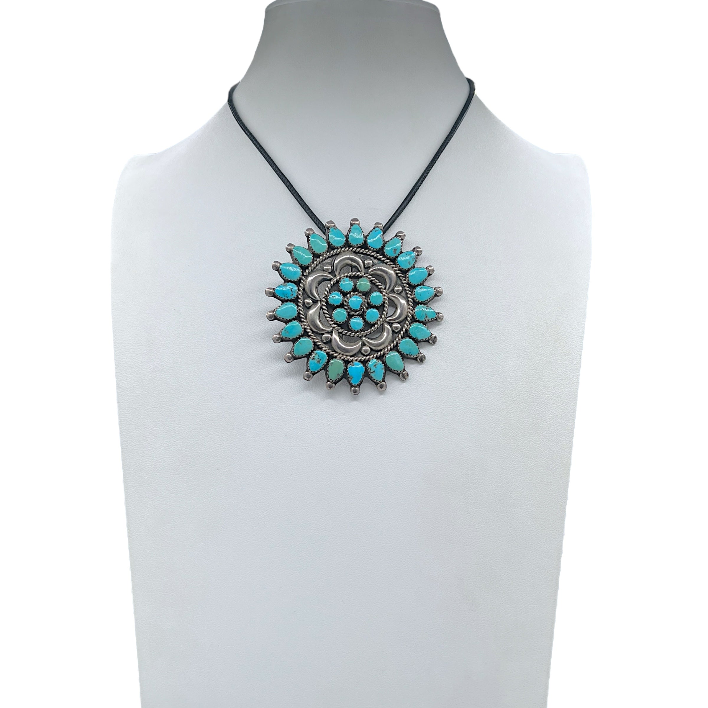 Vintage Navajo Sleeping Beauty Turquoise Cluster Silver Pin\/Pendant Necklace