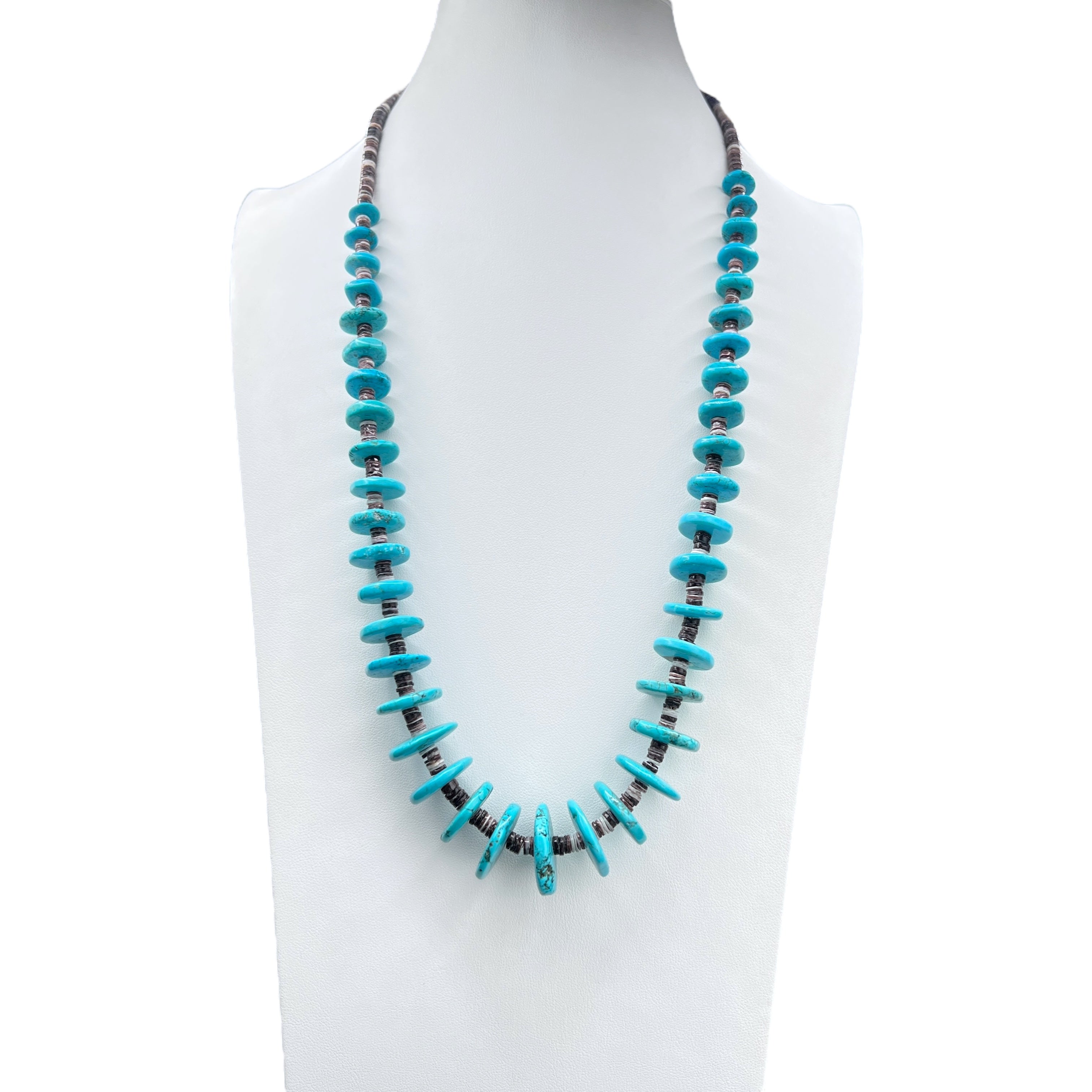 Vintage Turquoise Circular Disc and Heishi Necklace Santo Domingo