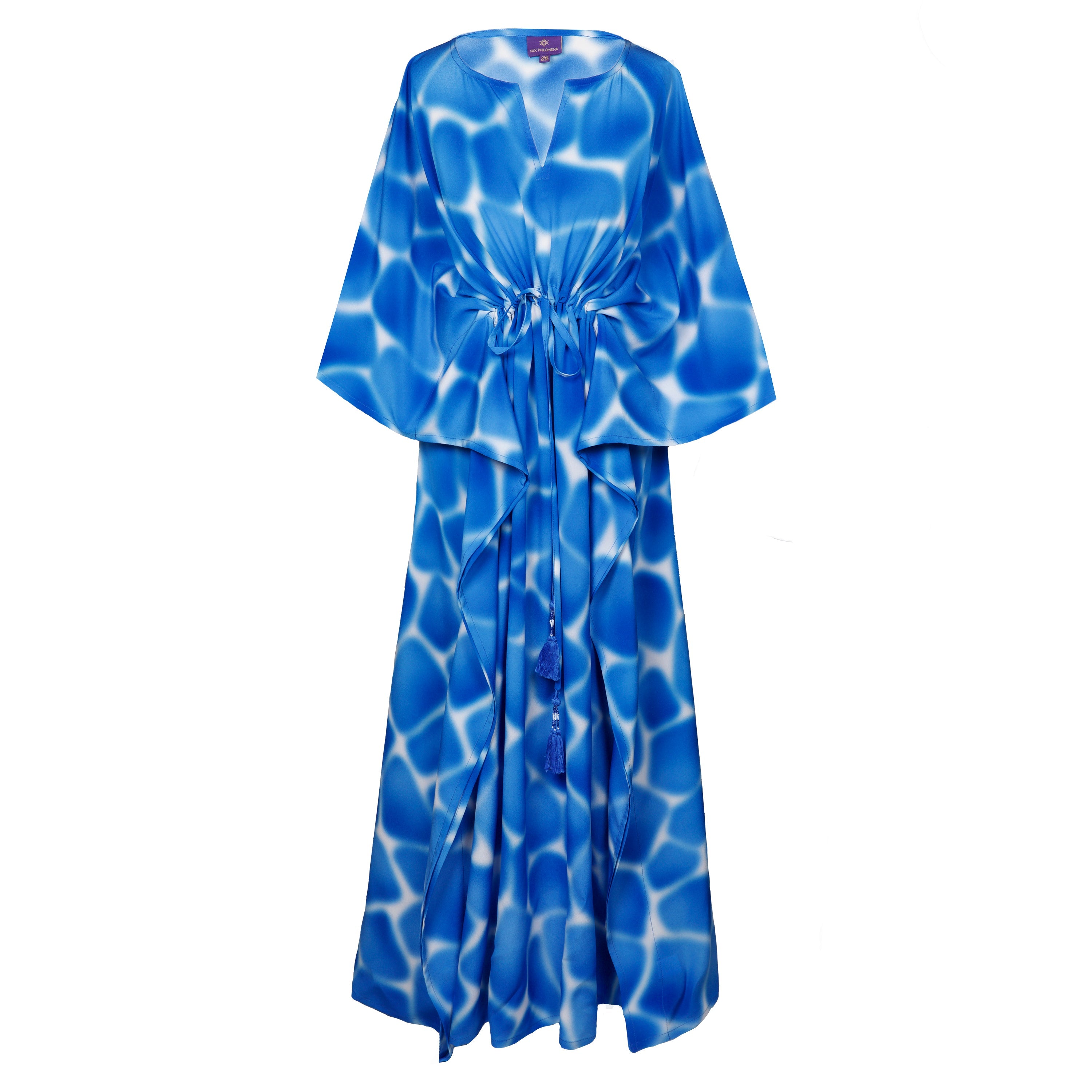 Zirafa Giraffa Blue Italian Silk Maxi Kaftan Dress